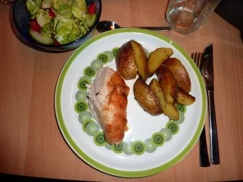 Fl/Huhn: Brathähnchen mit Kartoffelspalten - Rezept - Bild Nr. 7