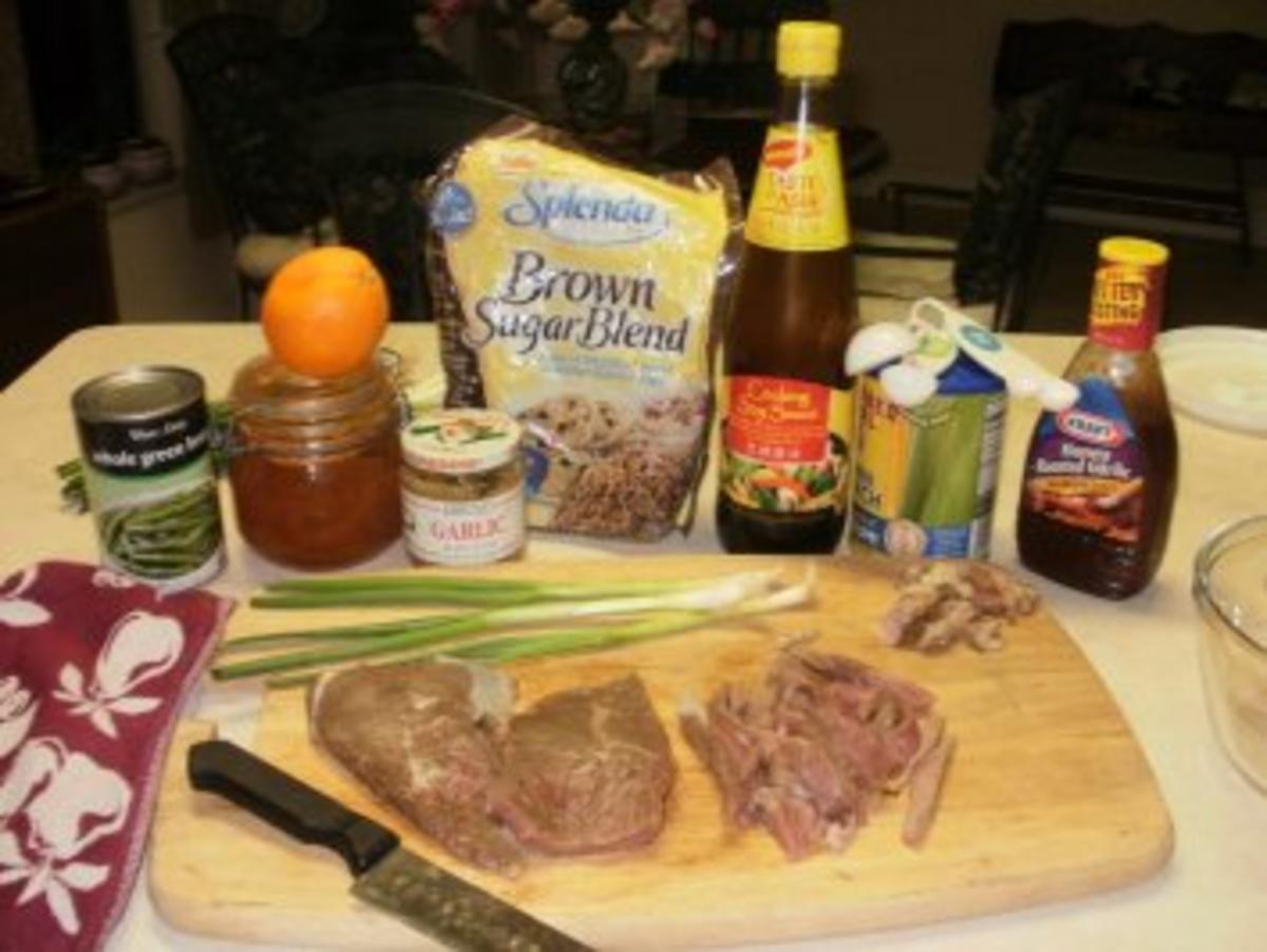 Rindfleisch- Orangenschale  Rindfleisch Streifen mit Reis und Ingwer Bohnen - wer gerne Orientalisch isst liebt das - Rezept - Bild Nr. 2
