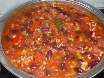 Rezept: Eintopf: Zweierlei Bohnen mit Reis und Cabanossi Bild Nr. 3 Eintopf: Zweierlei Bohnen mit Reis und Cabanossi - Rezept - Bild Nr. 3