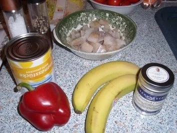 Fischcurry mit Banane und Ananas - Rezept
