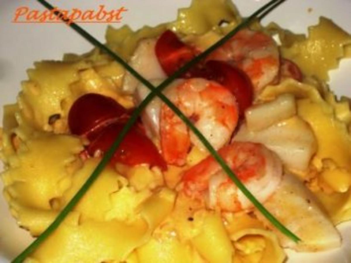 Bilder für Pasta - Mafaldine an Garnelen und Jakobsmuscheln - Rezept