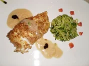 Kabeljau in der Gewürz- Sesam- Kruste mit Zucchininudeln - Rezept