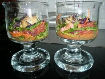 GLASFOOD 9 /FISCH:Wakame Algensalat mit Jakobsmuscheln und Blutorangenfilets - Rezept