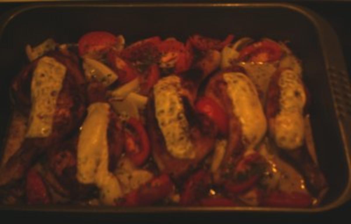 Hühnerschenkel überbacken, mit Tomaten u. Ingwer - Rezept