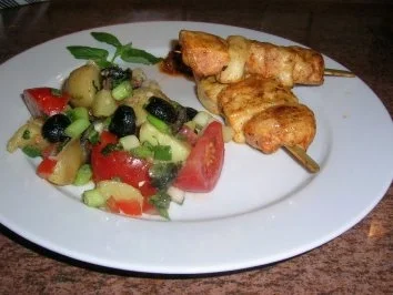 Filetspieße mit Tofu und sardischem Kartoffelsalat   (sehr frisch und lecker) schnell zubereitet - Rezept - Bild Nr. 2