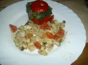 Ofen-Tomate und Aubergine mit Spinat und Schafskäse - Rezept