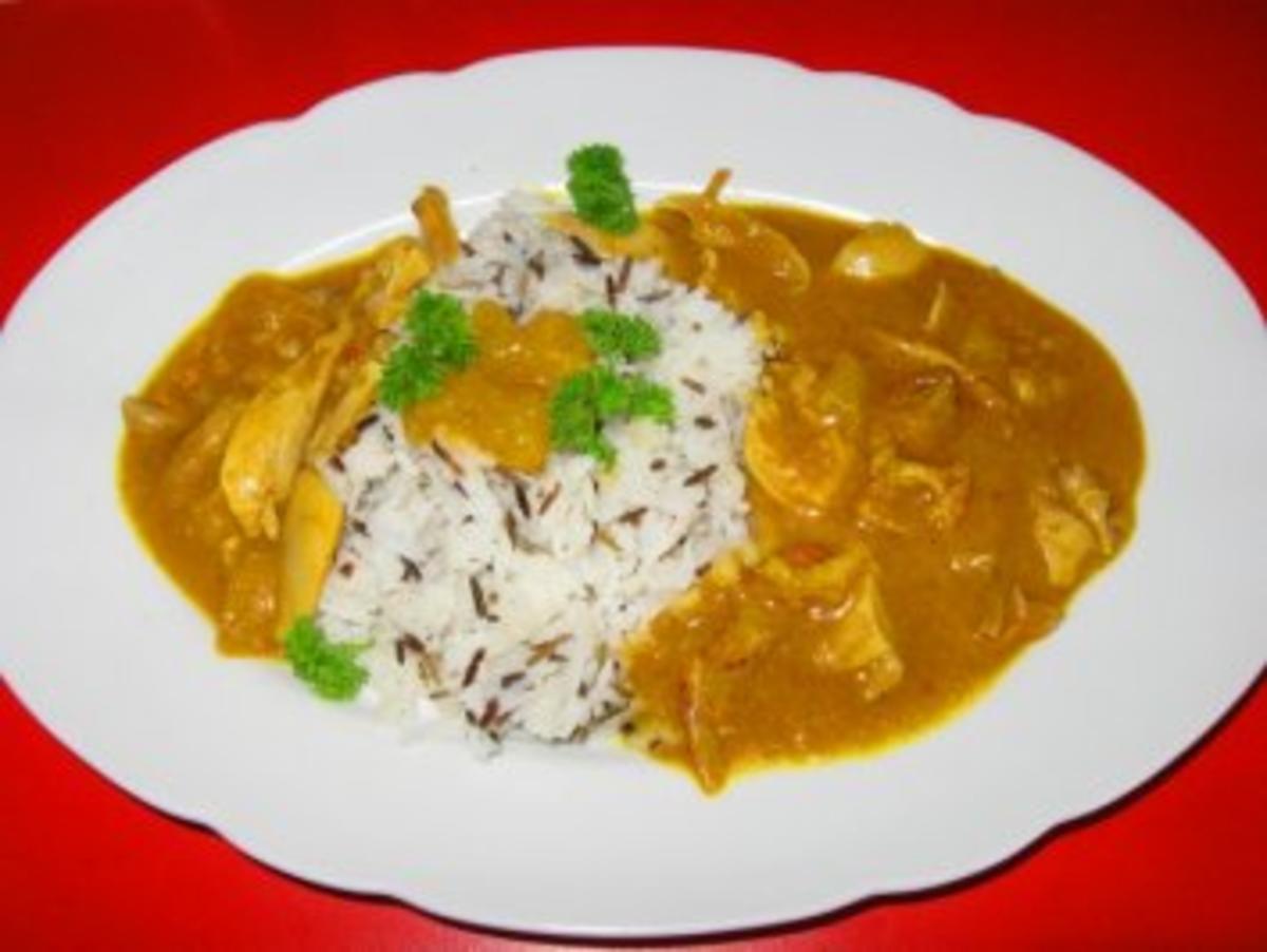 Kokos-Curry-Hühnchen mit Mango=indisch - Rezept