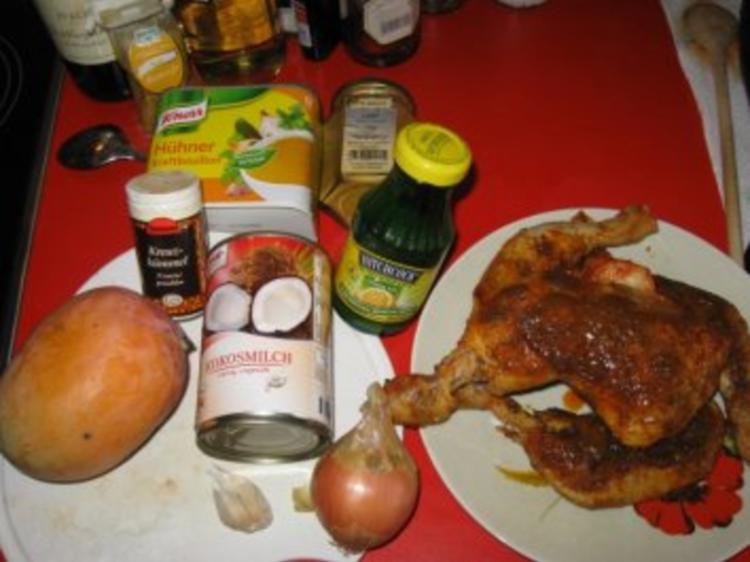 Kokos Curry Hühnchen mit Mango=indisch - einfach - 98 kcal/100g