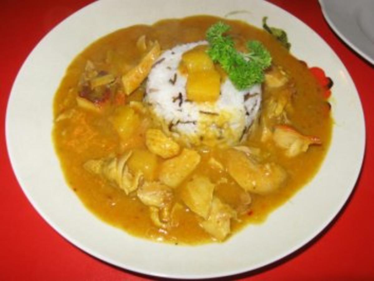 Kokos Curry Hühnchen mit Mango=indisch - einfach - 98 kcal/100g