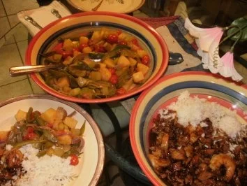 Rezept: Shrimps mit Huhnfleisch- Fleisch Reste mit Gemuese und Reis und Sosse - 180 Kalorien -Fettarm Shrimps mit Huhnfleisch- Fleisch Reste mit Gemuese und Reis und Sosse - 180 Kalorien -Fettarm - Rezept