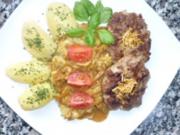 Frikadellen mit Spitzkohl in Curry-Honigrahm und Salzkartoffeln - Rezept