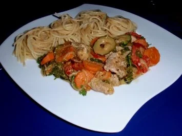 Rezept: Filet-Gemüse-Pfanne mit Spaghettitürmchen Bild Nr. 6 Filet-Gemüse-Pfanne mit Spaghettitürmchen - Rezept - Bild Nr. 6