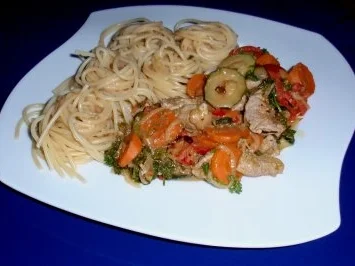 Rezept: Filet-Gemüse-Pfanne mit Spaghettitürmchen Bild Nr. 7 Filet-Gemüse-Pfanne mit Spaghettitürmchen - Rezept - Bild Nr. 7