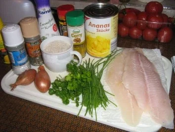 Pangasiusragout mit Ananas in einer Kräuter-Currysoße an Langkornreis - Rezept - Bild Nr. 2