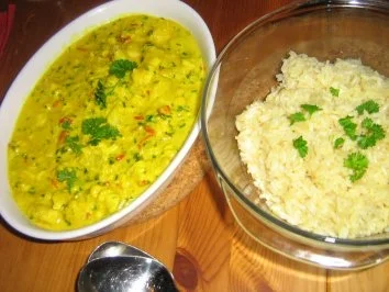 Pangasiusragout mit Ananas in einer Kräuter-Currysoße an Langkornreis - Rezept - Bild Nr. 8