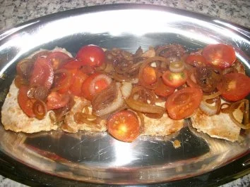 Rezept: Zwiebel-Tomaten-Koteletts mit Spaghetti>> Bild Nr. 3 Zwiebel-Tomaten-Koteletts mit Spaghetti>> - Rezept - Bild Nr. 3