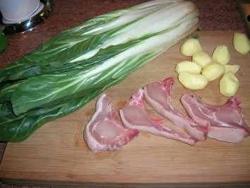 Spanferkelkotelettes überbacken auf Mangoldgemüse mit Drillingen - Rezept - Bild Nr. 3