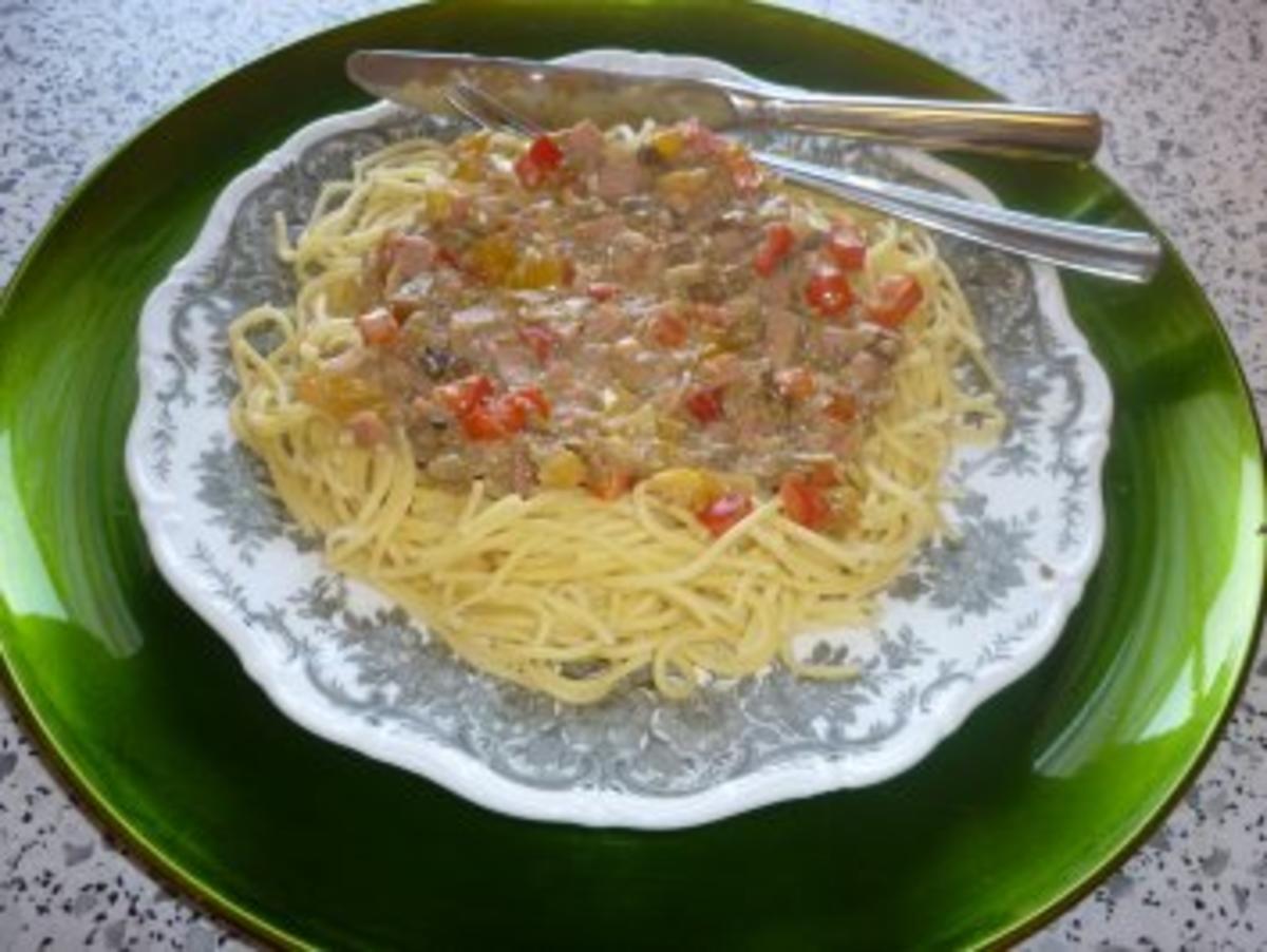 Spaghetti mit getrockneten  Steinpilzen und Paprika - Rezept