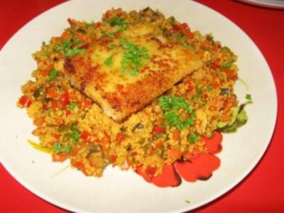 Gemüse-Couscous mit gebackenem Fischfilet - Rezept