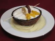 Kokosnuss-Schiffchen mit Dessertfüllung - Rezept