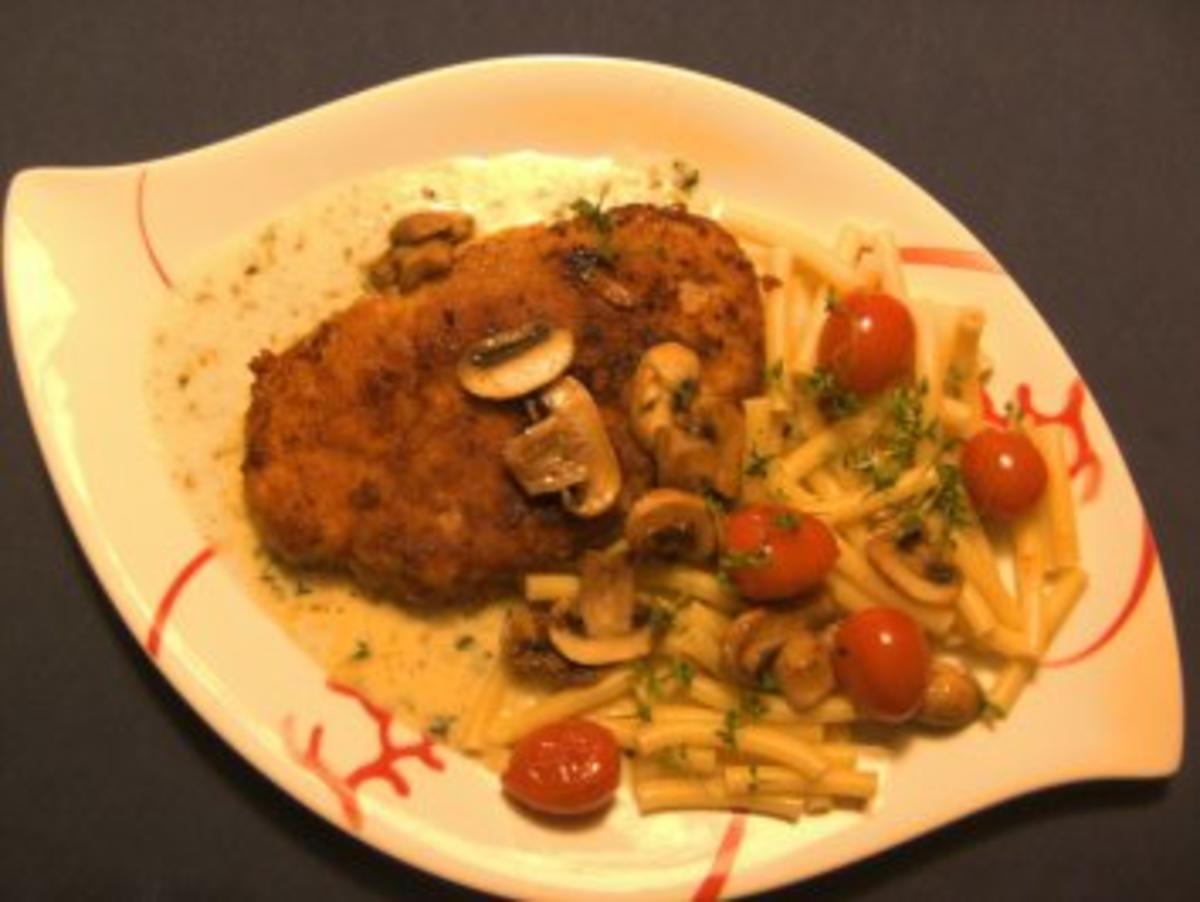 Fleisch: Champignonschnitzel mit Kressesoße - Rezept