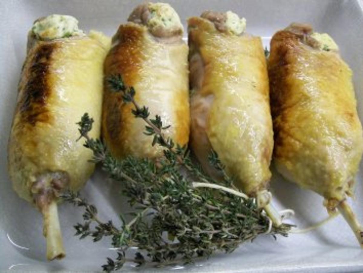 gefüllte Entenkeulchen mit karamellisiertem Spargel, Gitterkartoffeln und Parmesan-Prosecco-Sauce - Rezept - Bild Nr. 3
