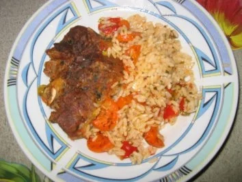 Rezept: Schweinefleisch mit Reis im Ofen Schweinefleisch mit Reis im Ofen - Rezept