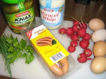 Eier-Radieschensalat mit Geflügelwienerle - Rezept - Bild Nr. 2