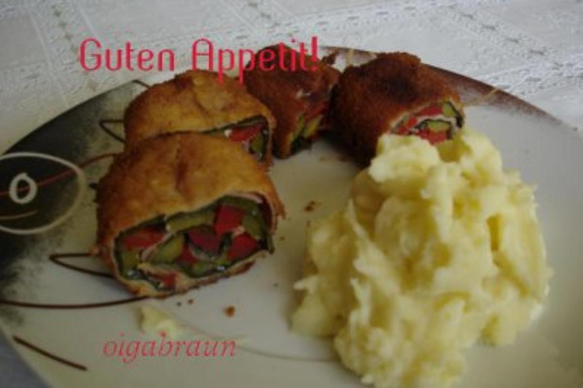 Panierte Leberkäseröllchen - Rezept