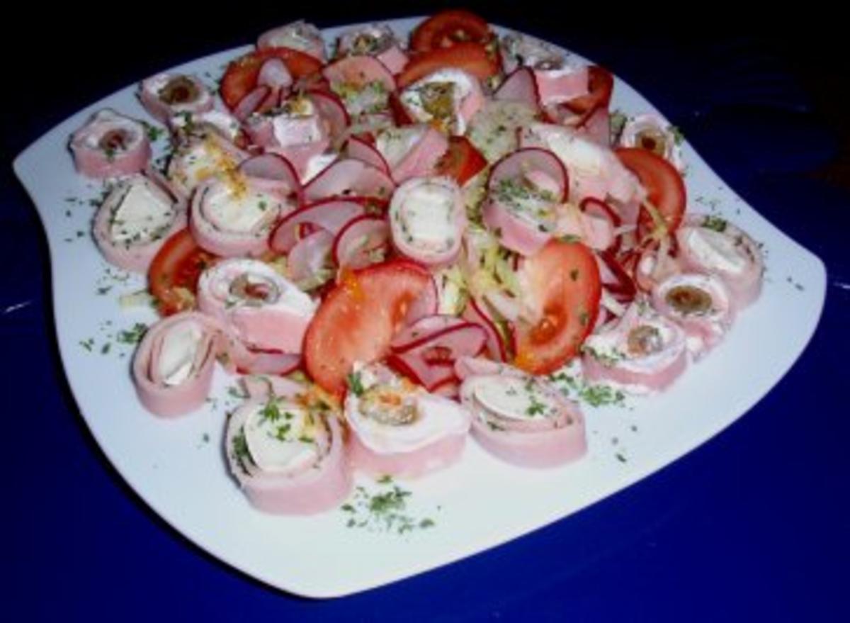 Abend-Feinschmecker-Salat mit gefüllten Schinkenröllchen - Rezept - Bild Nr. 5
