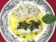 Kabeljau mit Muscheln im Pergament mit Safransoße - Rezept