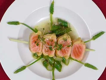 Lachspiccata mit Kompott vom grünen Spargel - Rezept
