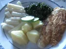 Rotbarschfilet  gebuttertes Schwarzwurzelgemüse    Spinat  und   Salzkartoffeln - Rezept