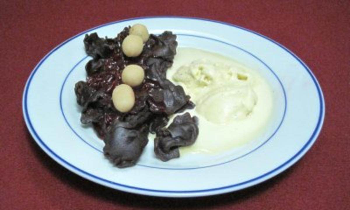 Schokoladennudeln mit Vanilleeis - Parsifarfalle - Rezept