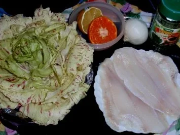 Rezept: Schollenfilet Natur mit Gemüsezwiebel und Trevisana-Salat Bild Nr. 2 Schollenfilet Natur mit Gemüsezwiebel und Trevisana-Salat - Rezept - Bild Nr. 2