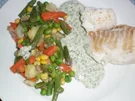 Kabeljaufilet mit Gemüse und Dillsoße - Rezept