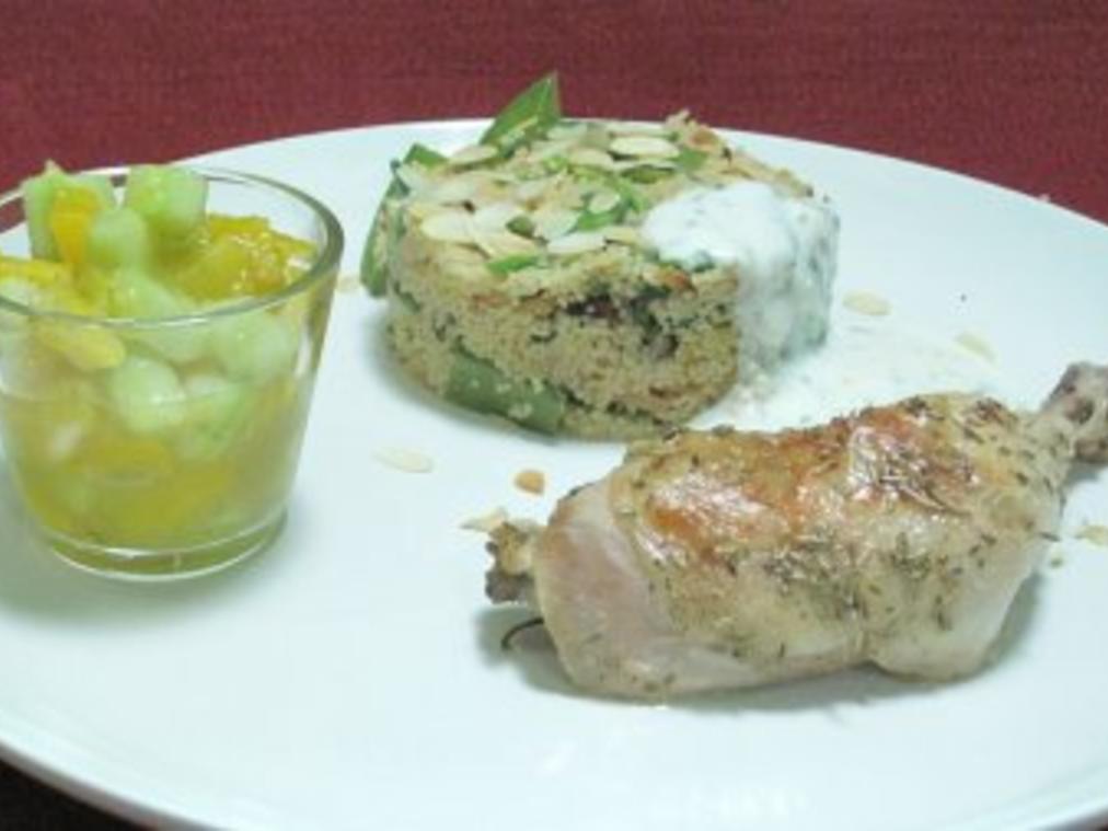 Zitronenhühnchen an Gemüse Couscous und kleinem Mango Gurkensalat - von ...