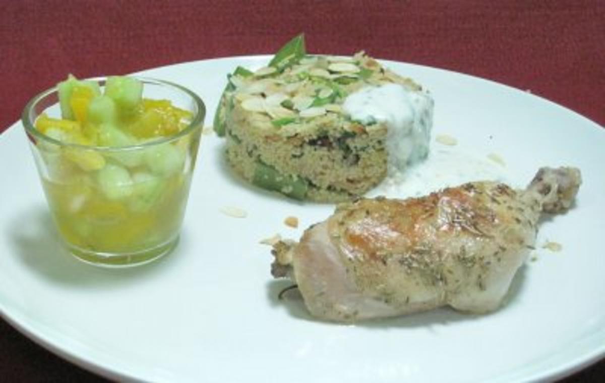 Bilder für Zitronenhühnchen an Gemüse-Couscous und kleinem Mango-Gurkensalat - Rezept