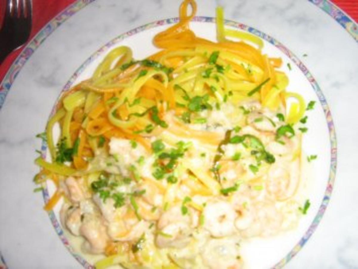 Orangen-Limonen-Taglione mit einer Garnelen-Gorgonzola Soße - Rezept
Eingereicht von heinzelfrau