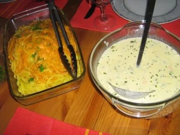 Orangen-Limonen-Taglione mit einer Garnelen-Gorgonzola Soße - Rezept - Bild Nr. 5