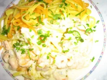 Orangen-Limonen-Taglione mit einer Garnelen-Gorgonzola Soße - Rezept - Bild Nr. 7