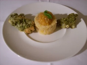 Aprikosencouscous mit gebackenen Riesengarnelen im Pistazienmantel - Rezept