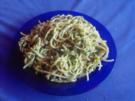 Gebratene Spaghettis mit Spinat und Ei - Rezept