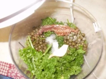 Rezept: Spaghetti mit grilled Shrimps, Zucchini, und Salsa Verde Sosse Bild Nr. 4 Spaghetti mit grilled Shrimps, Zucchini, und Salsa Verde Sosse - Rezept - Bild Nr. 4