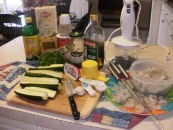 Rezept: Spaghetti mit grilled Shrimps, Zucchini, und Salsa Verde Sosse Bild Nr. 2 Spaghetti mit grilled Shrimps, Zucchini, und Salsa Verde Sosse - Rezept - Bild Nr. 2