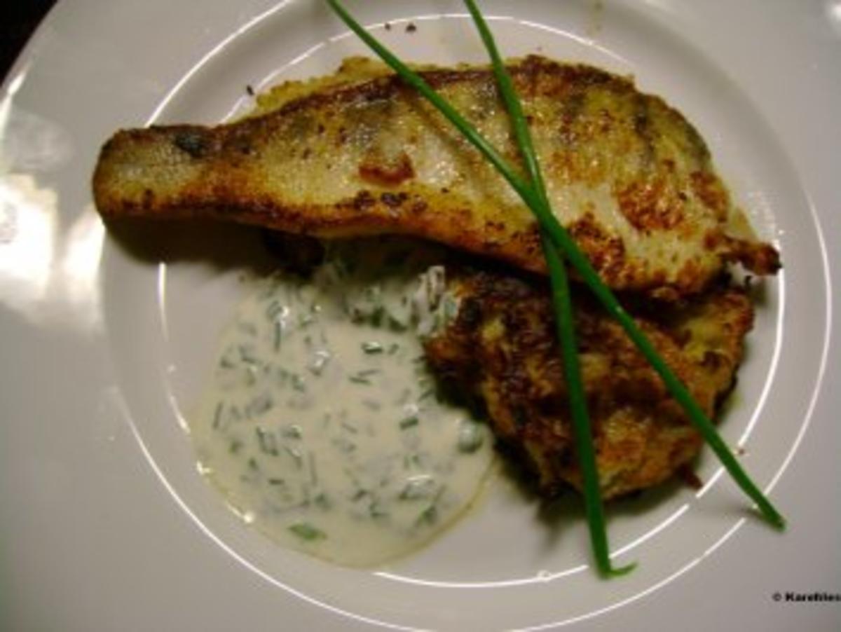 Fisch: Zanderfilet auf Kohlrabipuffer mit Schnittlauchcreme - Rezept - Bild Nr. 4