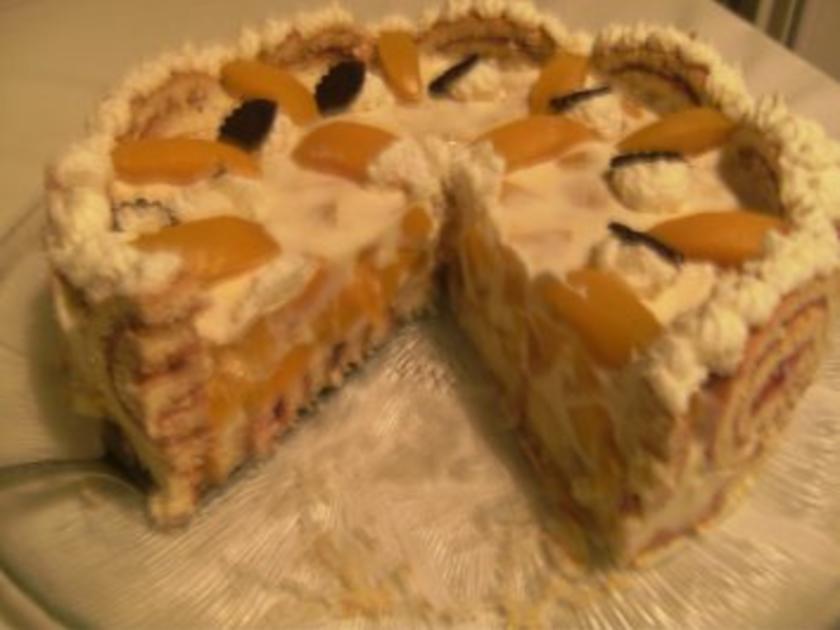 TORTE Pfirsich Quark Biskuitrollen Torte - 163 kcal/100g