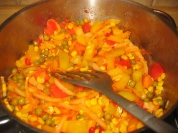 Rezept: Fleisch: Hähnchenleber auf scharfem Mexiko Gemüse Bild Nr. 3 Fleisch: Hähnchenleber auf scharfem Mexiko Gemüse - Rezept - Bild Nr. 3