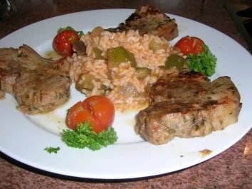 Rezept: Spanferkel Nackensteak in Sweet Chilimarinade + Ratatouille-Reis (schnelle Feierabendküche Bild Nr. 2 Spanferkel Nackensteak in Sweet Chilimarinade + Ratatouille-Reis (schnelle Feierabendküche - Rezept - Bild Nr. 2