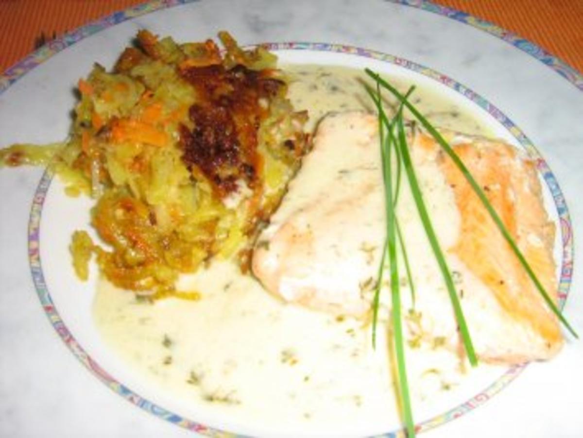 Kartoffel-Möhren-Rösti mit Wildlachsfilet an Kressesauce - Rezept - Bild Nr. 8
